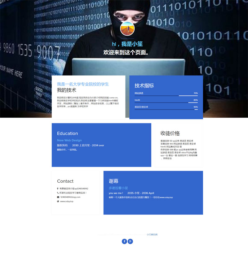 HTML响应式黑客个人介绍模板