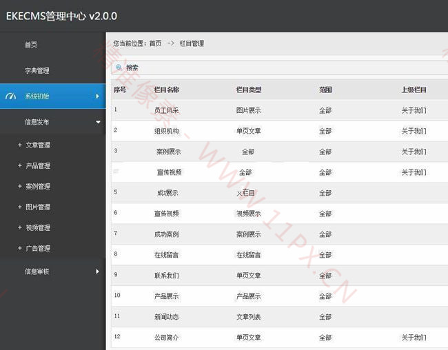 EKECMS网站管理系统(电脑端+手机端)